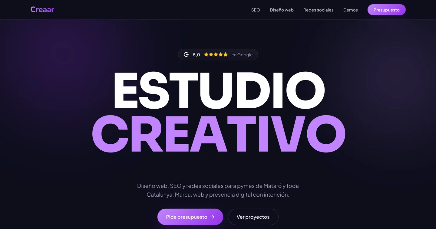 Portada de creaar.es con el titular Estudio creativo